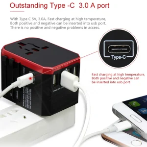 Melery Travel Smart Adapter International Plug Adaptor Wall USB Type C Charger AC Power US EU UK AU for iPhone iPad Android 6