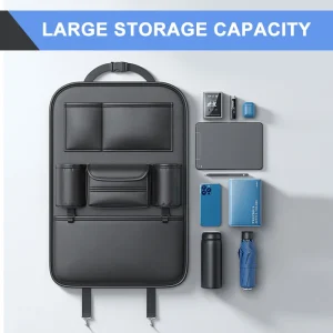 SEAMETAL All in one Car Seat Back Storage Bag Upgraded 6-Pocket Car Organizer with Hook Tissue Holder Anti Kick Pad Cup Holder 2